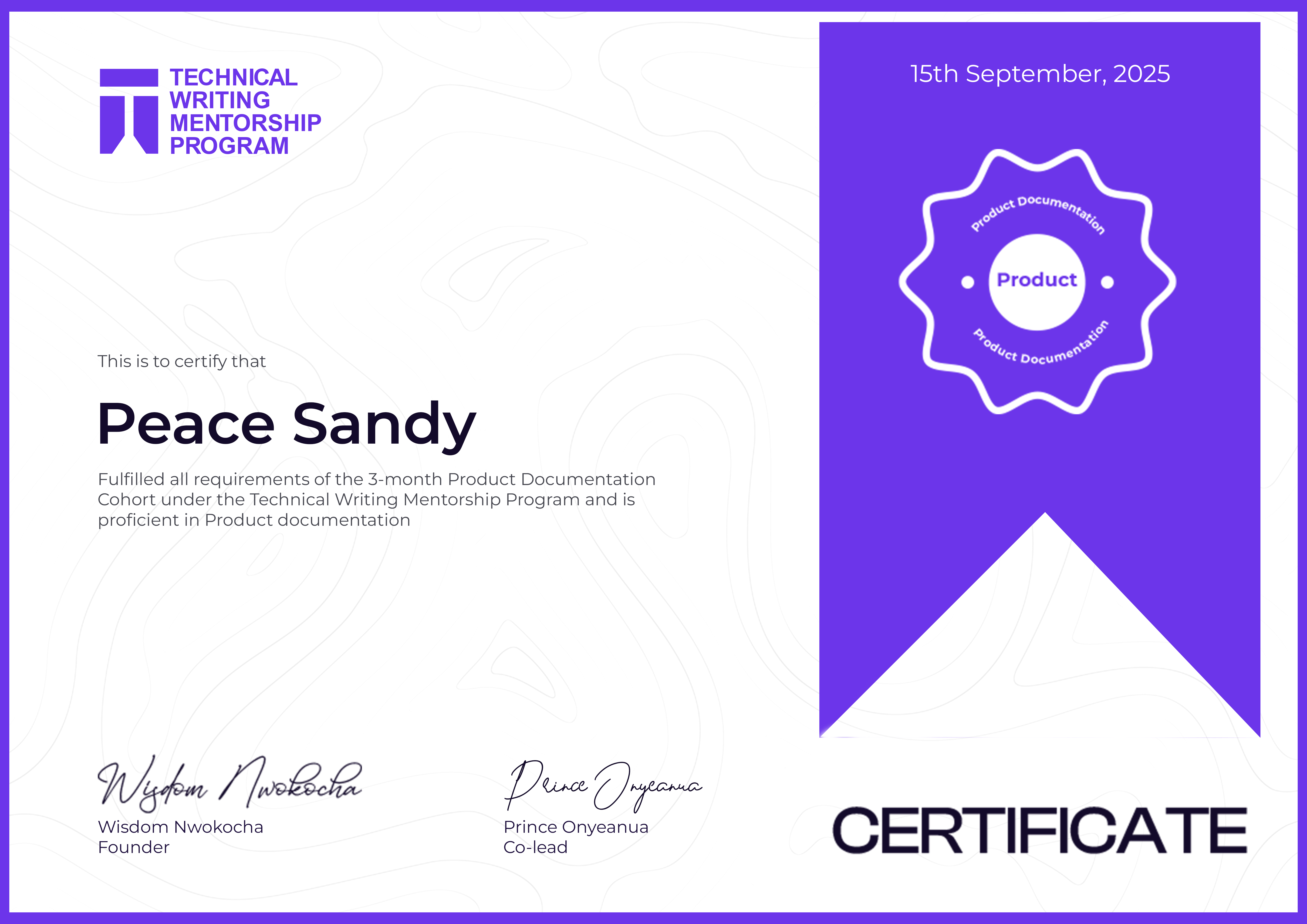 Product Documentation Certificate